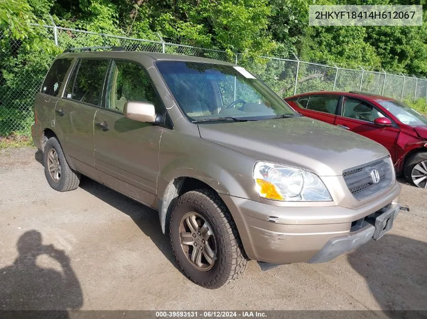 2004 Honda Pilot Ex VIN: 2HKYF18414H612067 Lot: 39593131