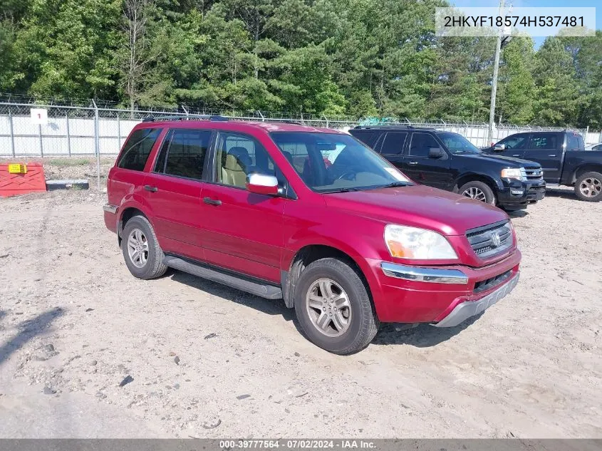 2004 Honda Pilot Ex-L VIN: 2HKYF18574H537481 Lot: 39777564