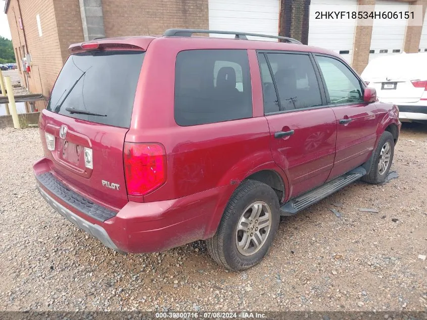 2004 Honda Pilot Ex-L VIN: 2HKYF18534H606151 Lot: 39800716