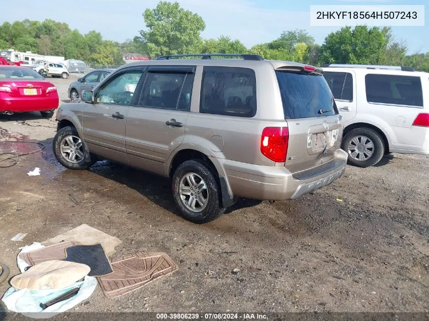 2004 Honda Pilot Ex-L VIN: 2HKYF18564H507243 Lot: 39806239