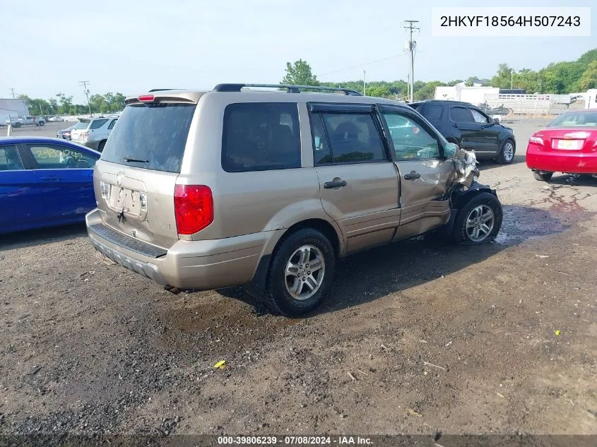 2004 Honda Pilot Ex-L VIN: 2HKYF18564H507243 Lot: 39806239