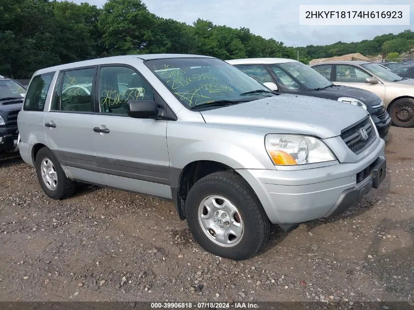 2004 Honda Pilot Lx VIN: 2HKYF18174H616923 Lot: 39906818