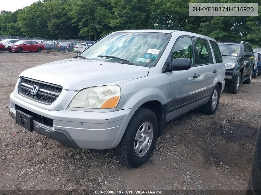 2004 Honda Pilot Lx VIN: 2HKYF18174H616923 Lot: 39906818