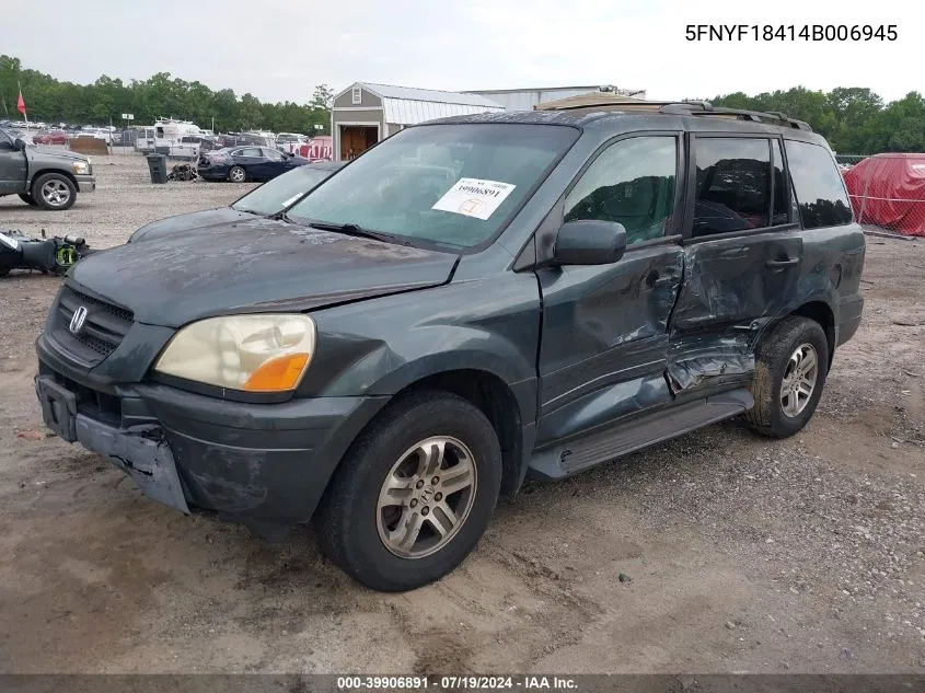 2004 Honda Pilot Ex VIN: 5FNYF18414B006945 Lot: 39906891