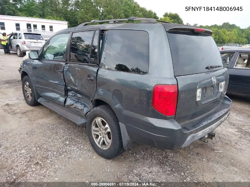 2004 Honda Pilot Ex VIN: 5FNYF18414B006945 Lot: 39906891