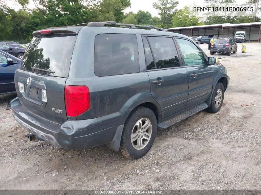 2004 Honda Pilot Ex VIN: 5FNYF18414B006945 Lot: 39906891