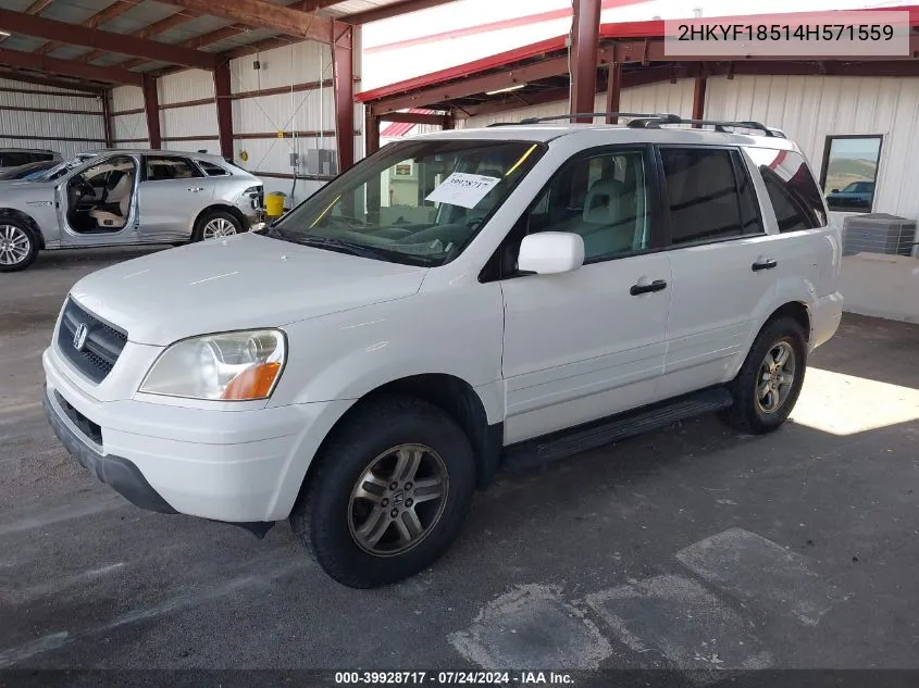 2004 Honda Pilot Ex-L VIN: 2HKYF18514H571559 Lot: 39928717