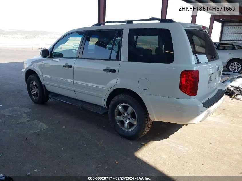 2004 Honda Pilot Ex-L VIN: 2HKYF18514H571559 Lot: 39928717