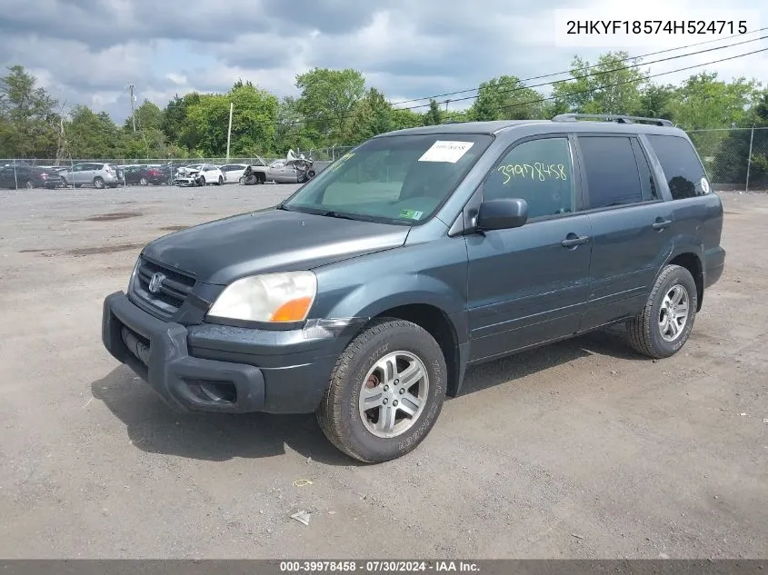 2004 Honda Pilot Ex-L VIN: 2HKYF18574H524715 Lot: 39978458