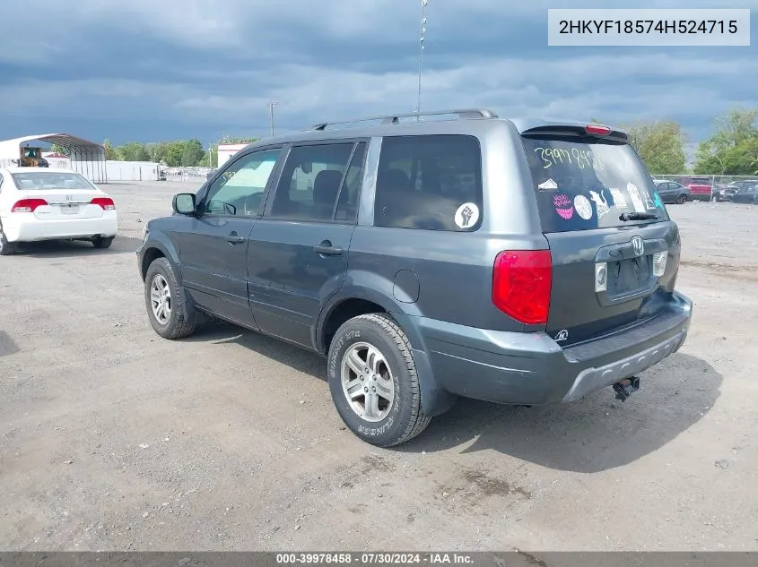 2004 Honda Pilot Ex-L VIN: 2HKYF18574H524715 Lot: 39978458