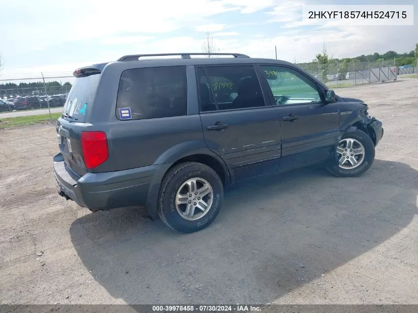 2004 Honda Pilot Ex-L VIN: 2HKYF18574H524715 Lot: 39978458