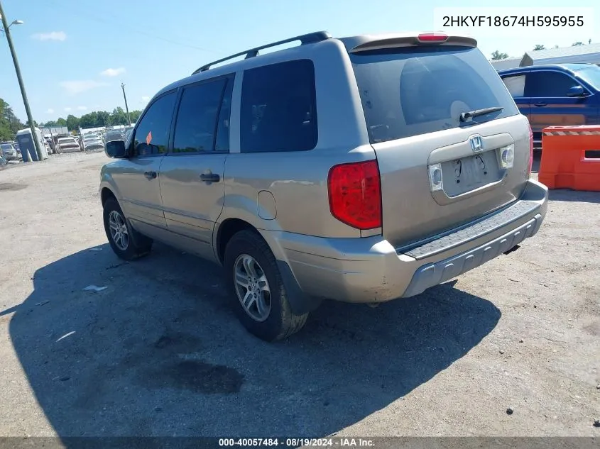 2004 Honda Pilot Ex-L VIN: 2HKYF18674H595955 Lot: 40057484