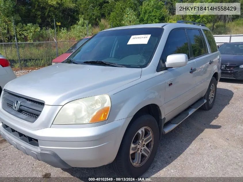 2004 Honda Pilot Ex VIN: 2HKYF18414H558429 Lot: 40102549