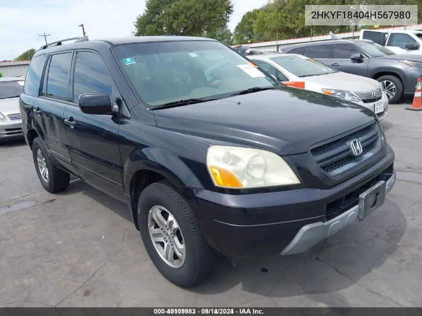 2004 Honda Pilot Ex VIN: 2HKYF18404H567980 Lot: 40109983