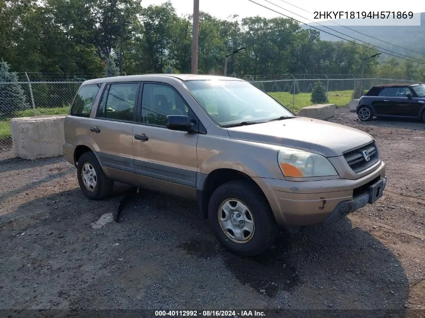 2HKYF18194H571869 2004 Honda Pilot Lx