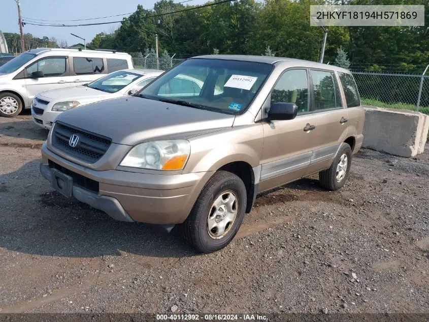 2HKYF18194H571869 2004 Honda Pilot Lx