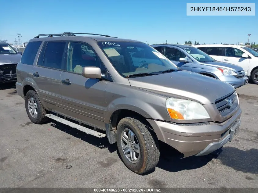 2004 Honda Pilot Ex VIN: 2HKYF18464H575243 Lot: 40148625