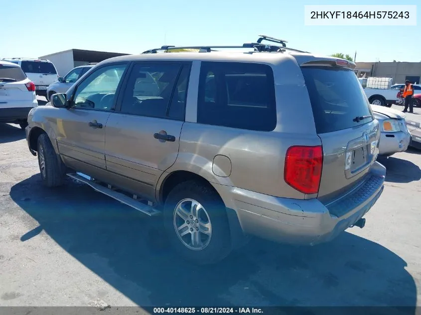 2004 Honda Pilot Ex VIN: 2HKYF18464H575243 Lot: 40148625