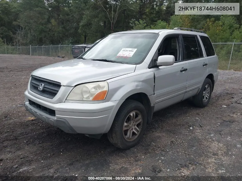 2004 Honda Pilot Ex-L VIN: 2HKYF18744H608041 Lot: 40207086