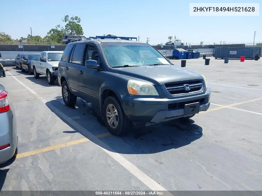 2004 Honda Pilot Ex VIN: 2HKYF18494H521628 Lot: 40211554