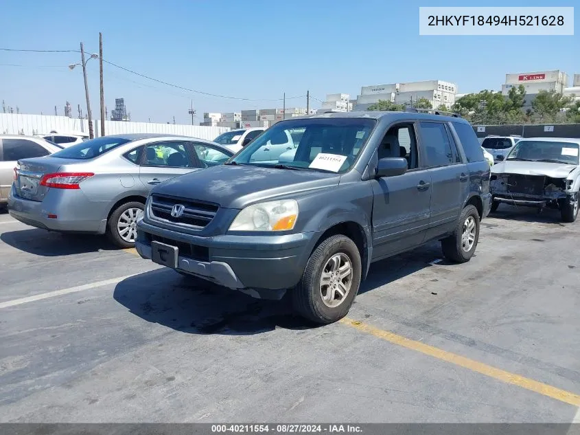 2004 Honda Pilot Ex VIN: 2HKYF18494H521628 Lot: 40211554