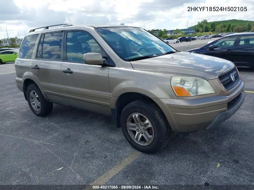 2004 Honda Pilot Ex-L VIN: 2HKYF18524H502105 Lot: 40217085