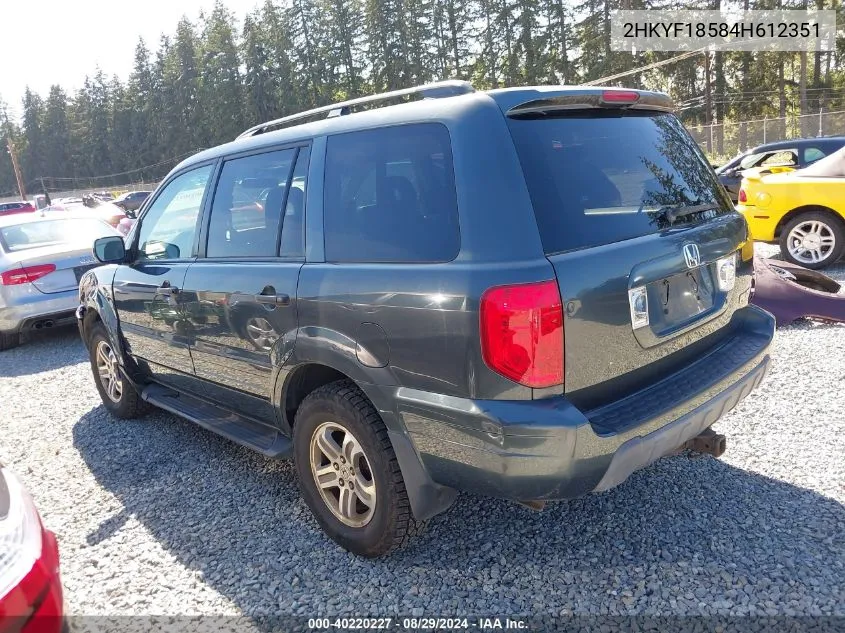 2004 Honda Pilot Ex-L VIN: 2HKYF18584H612351 Lot: 40220227