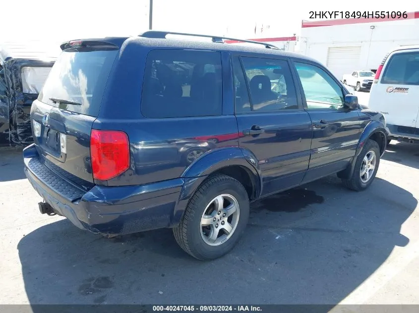 2HKYF18494H551096 2004 Honda Pilot Ex