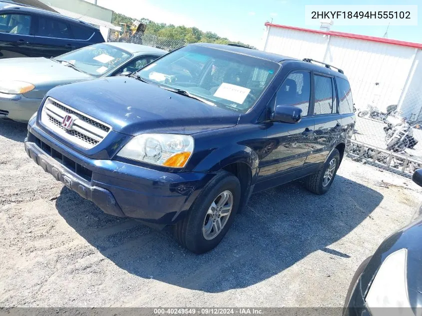 2004 Honda Pilot Ex VIN: 2HKYF18494H555102 Lot: 40249549