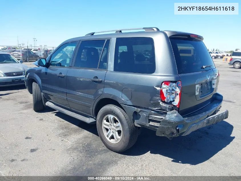 2004 Honda Pilot Ex-L VIN: 2HKYF18654H611618 Lot: 40266049