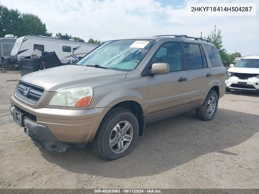 2004 Honda Pilot Ex VIN: 2HKYF18414H504287 Lot: 40283563