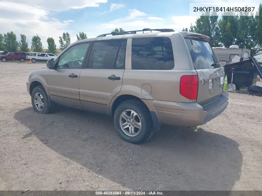 2004 Honda Pilot Ex VIN: 2HKYF18414H504287 Lot: 40283563