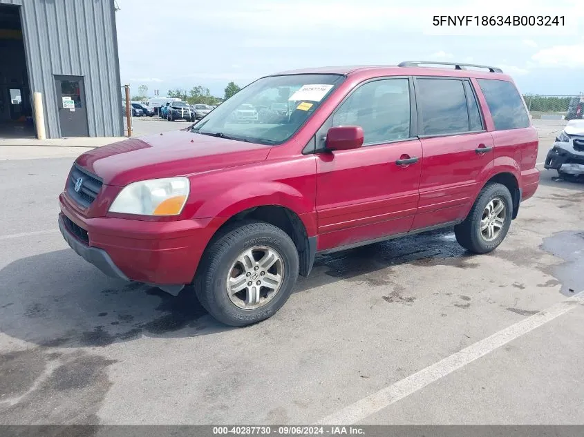 2004 Honda Pilot Ex-L VIN: 5FNYF18634B003241 Lot: 40287730