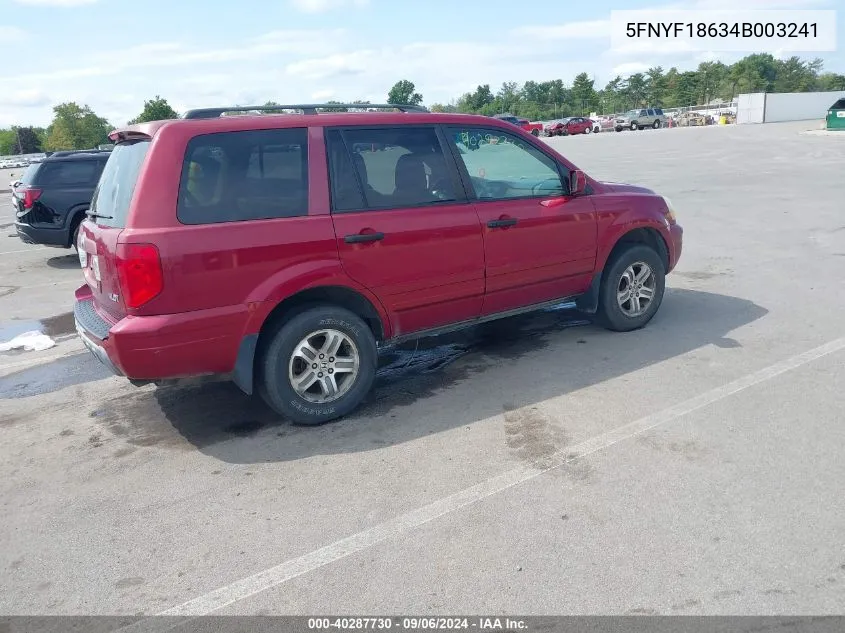 2004 Honda Pilot Ex-L VIN: 5FNYF18634B003241 Lot: 40287730