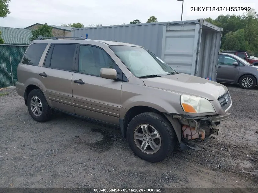 2004 Honda Pilot Ex VIN: 2HKYF18434H553992 Lot: 40358494