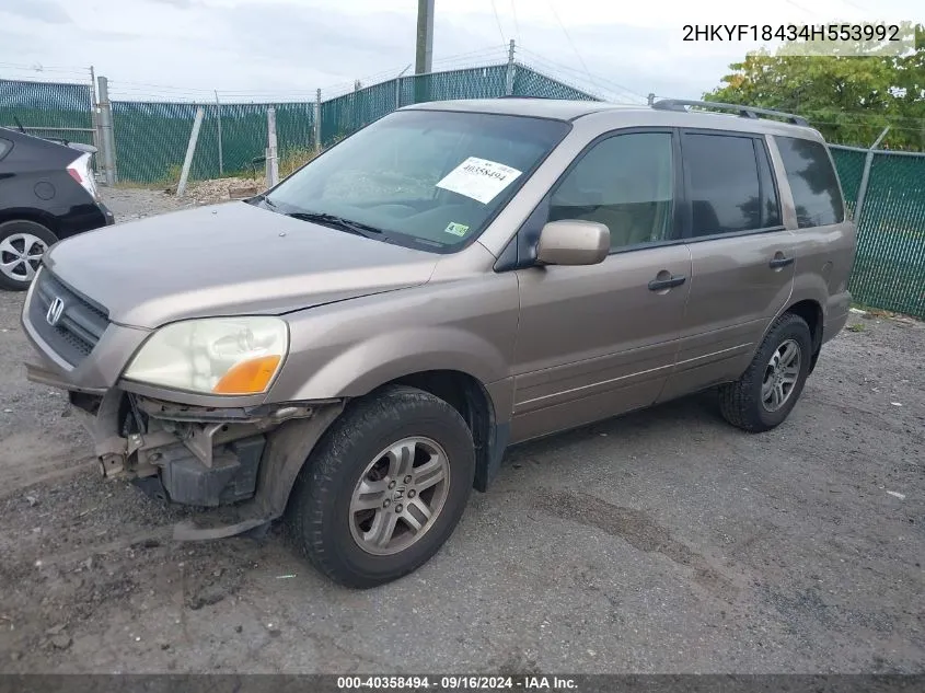 2004 Honda Pilot Ex VIN: 2HKYF18434H553992 Lot: 40358494