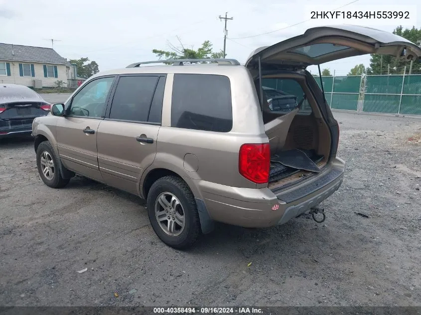 2004 Honda Pilot Ex VIN: 2HKYF18434H553992 Lot: 40358494