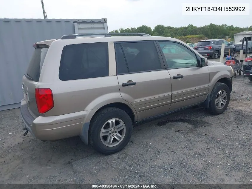 2004 Honda Pilot Ex VIN: 2HKYF18434H553992 Lot: 40358494