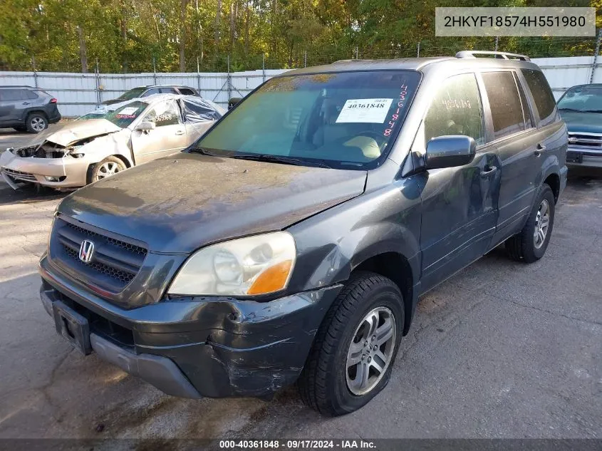 2HKYF18574H551980 2004 Honda Pilot Ex-L