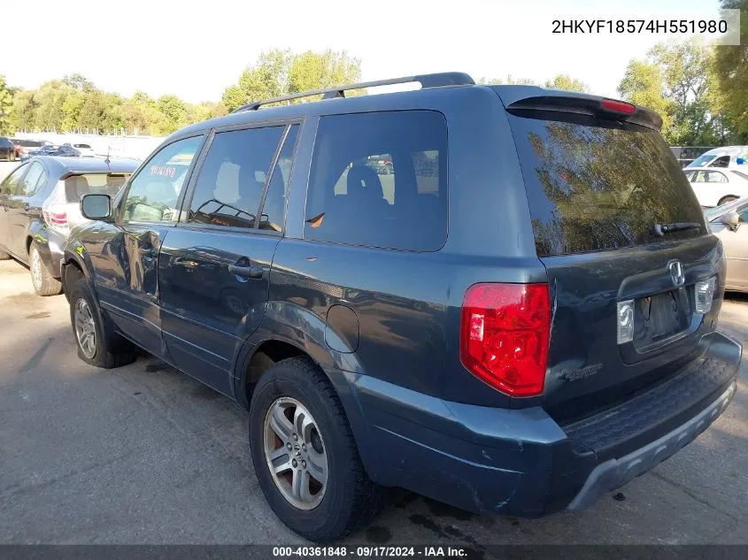 2HKYF18574H551980 2004 Honda Pilot Ex-L