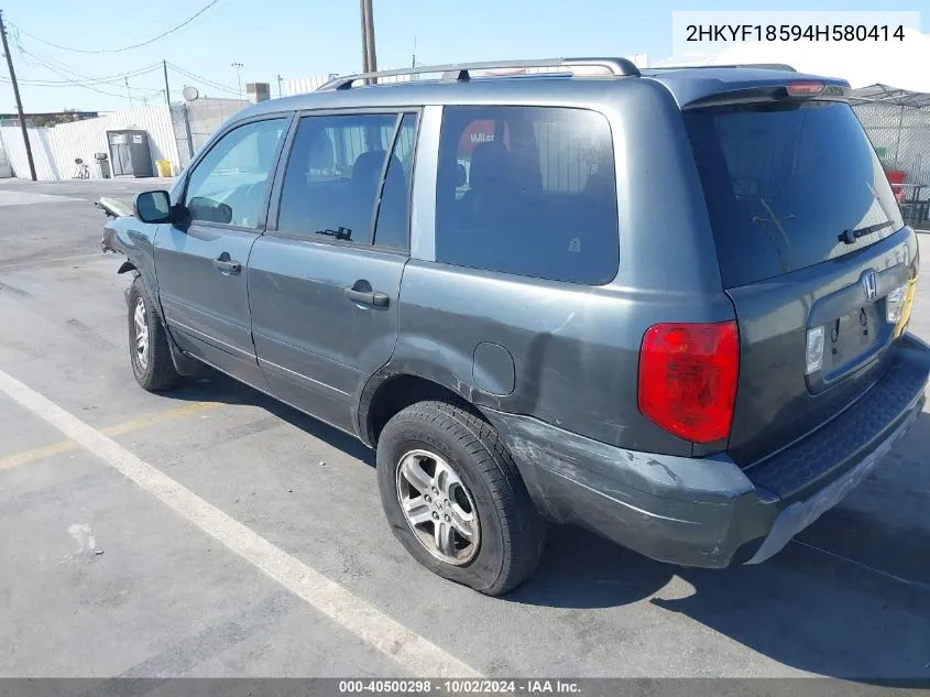 2004 Honda Pilot Ex-L VIN: 2HKYF18594H580414 Lot: 40500298