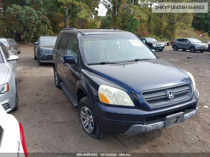 2004 Honda Pilot Ex VIN: 2HKYF18434H566953 Lot: 40593002