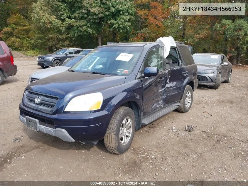 2004 Honda Pilot Ex VIN: 2HKYF18434H566953 Lot: 40593002