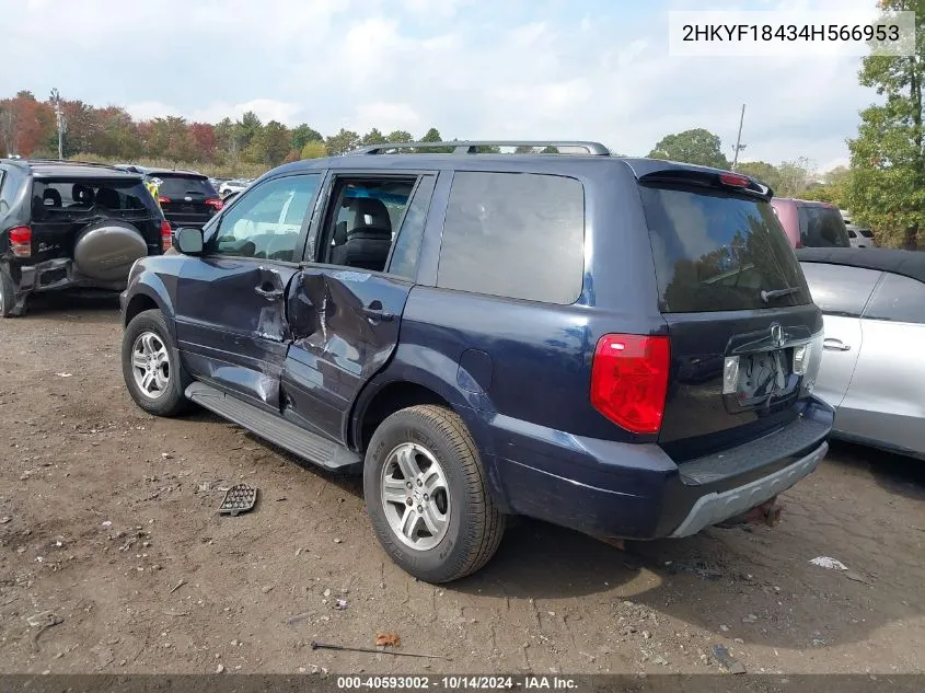 2004 Honda Pilot Ex VIN: 2HKYF18434H566953 Lot: 40593002