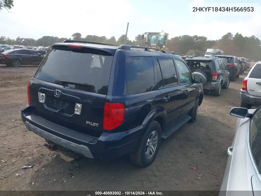 2004 Honda Pilot Ex VIN: 2HKYF18434H566953 Lot: 40593002