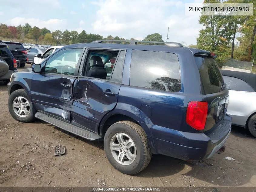 2004 Honda Pilot Ex VIN: 2HKYF18434H566953 Lot: 40593002