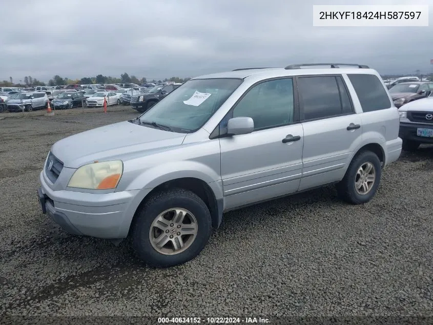 2004 Honda Pilot Ex VIN: 2HKYF18424H587597 Lot: 40634152