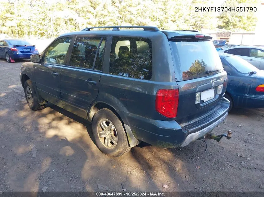 2004 Honda Pilot Ex-L VIN: 2HKYF18704H551790 Lot: 40647899