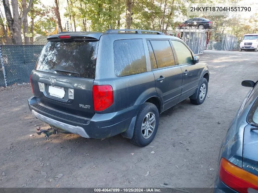 2004 Honda Pilot Ex-L VIN: 2HKYF18704H551790 Lot: 40647899