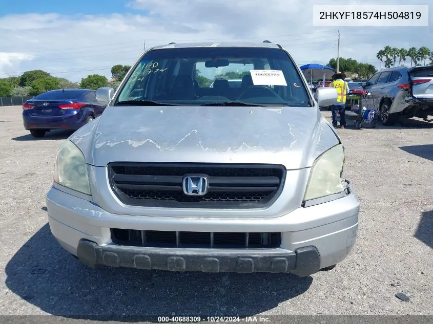 2004 Honda Pilot Ex-L VIN: 2HKYF18574H504819 Lot: 40688309